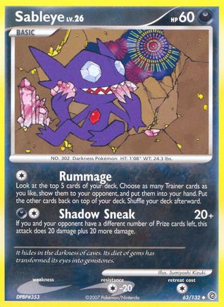 Sableye 063  - Reverse Holofoil Secret Wonders - Uncommon