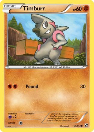 Timburr (58)  - Reverse Holofoil Black and White - Common